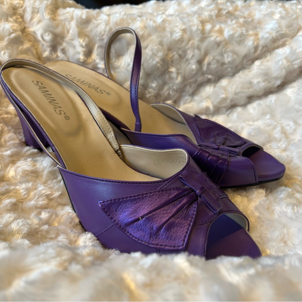 saminas purple slingback kitten heels pumps leather twisted